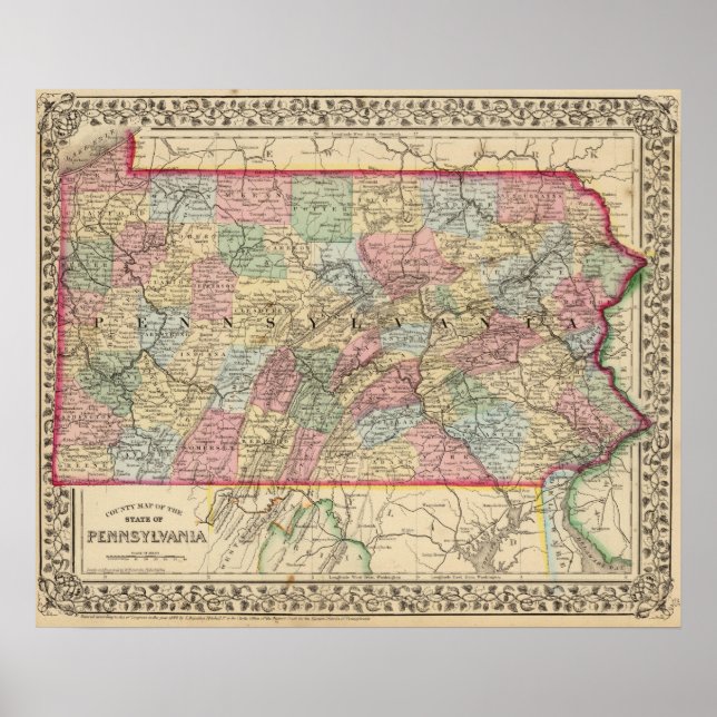 Póster Mapa de Pensilvania por Mitchell (Frente)