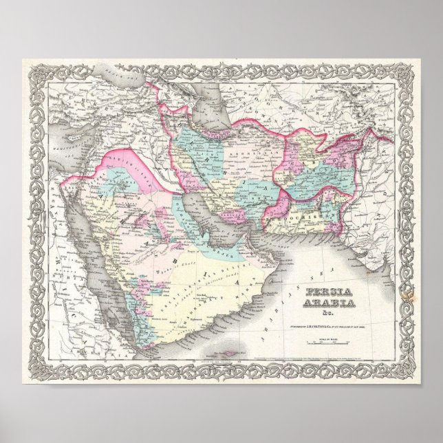 Póster Mapa de Persia, Afganistán y Arabia (Frente)