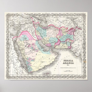 Póster Mapa de Persia, de Afganistán y de Arabia