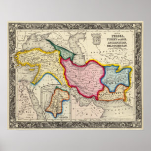 Póster Mapa de Persia, Turquía en Asia, Afganistán