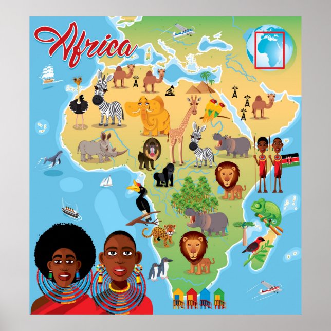 Póster Mapa de Personalizados de África (Frente)