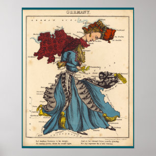 Póster Mapa de personalizados de Alemania (1868)