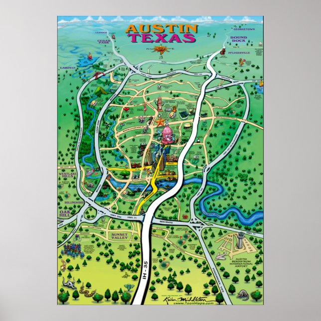 Póster Mapa de Personalizados de Austin Texas (Frente)
