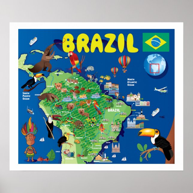 Póster Mapa de personalizados de Brasil (Frente)