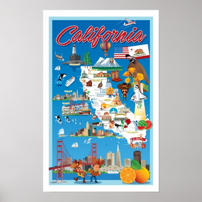 Póster Mapa de personalizados de California (Frente)