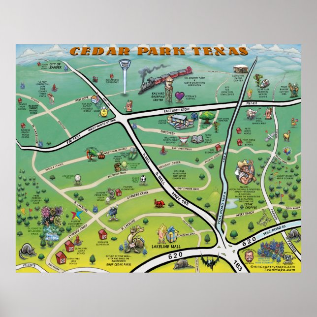 Póster Mapa de Personalizados de Cedar Park Texas (Frente)