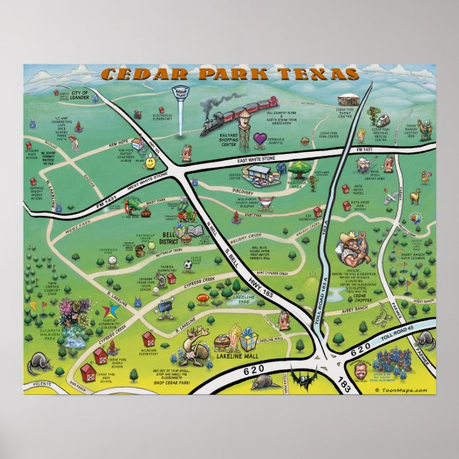 Póster Mapa de Personalizados de Cedar Park Texas (Frente)
