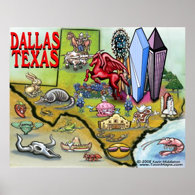Póster Mapa de Personalizados de Dallas TEXAS (Frente)
