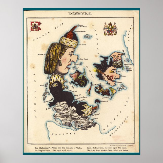 Póster Mapa de personalizados de Dinamarca (1868) (Frente)