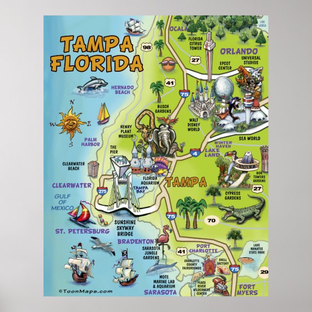 Póster Mapa de Personalizados de Tampa Florida (Frente)