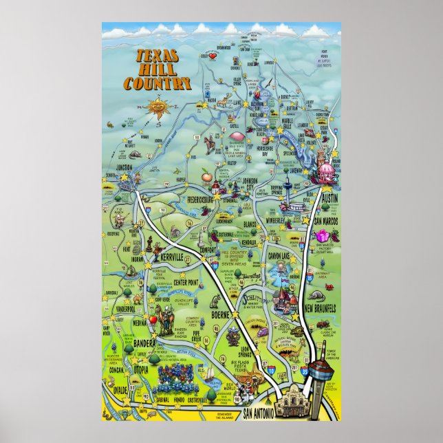 Póster Mapa de Personalizados de Texas Hill Country (Frente)
