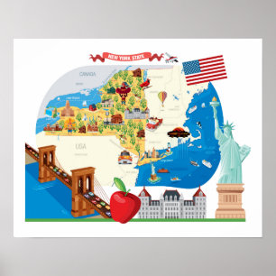 Póster Mapa de personalizados del Estado de Nueva York