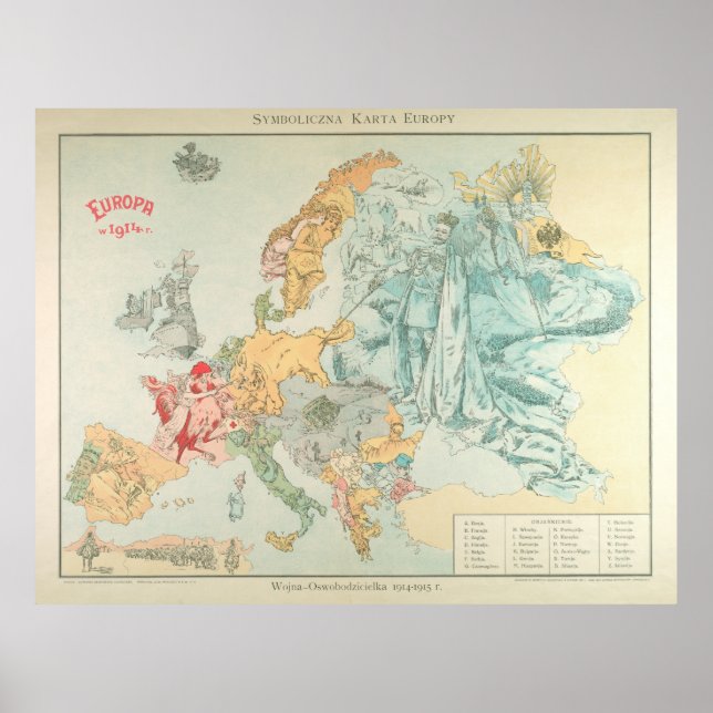 Póster Mapa de Personalizados políticos de Europa de la P (Frente)