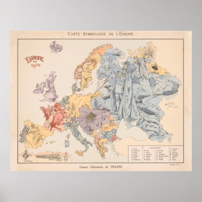 Póster Mapa de Personalizados políticos de Europa de la P (Frente)