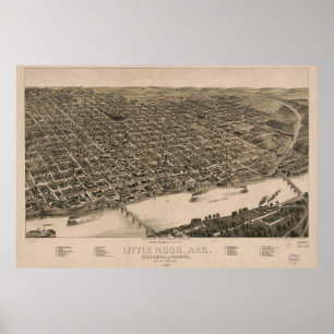 Póster Mapa de perspectiva de Little Rock, Arkansas (1887