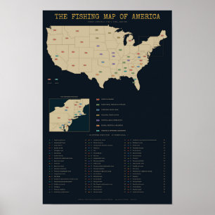 Póster Mapa de pesca de trucha y lubina - 63 peces oficia