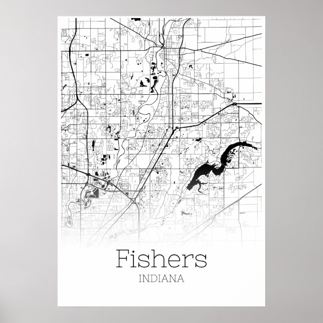 Póster Mapa de pescadores - Indiana - Poster de Mapa de l (Frente)