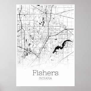Póster Mapa de pescadores - Indiana - Poster del Mapa de 