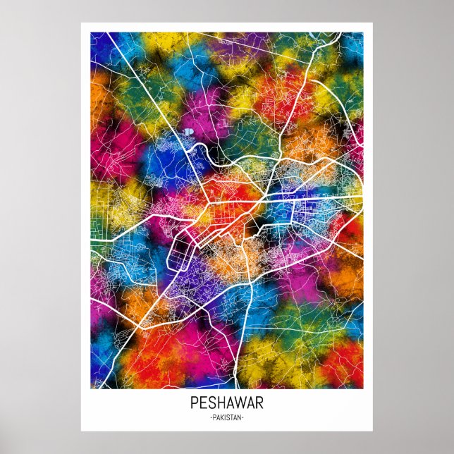 Póster Mapa de Peshawar Pakistán (Frente)