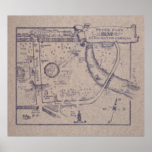 Póster Mapa de Peter Pan de los jardines de Kensington