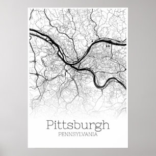Póster Mapa de Pittsburgh - Pennsylvania - Poster de mapa
