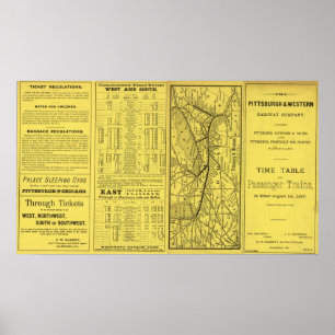 Póster Mapa de Pittsburgh y del ferrocarril occidental