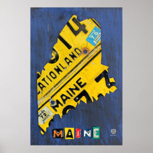 Póster Mapa de placa de licencia del estado de Maine