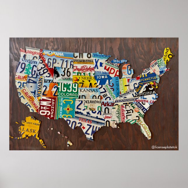 Póster Mapa de placa de licencia poster de pared grande (Frente)