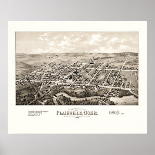 Póster Mapa de Plainville, CT a partir de 1878