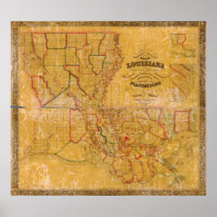 Póster Mapa de plantaciones de Luisiana de 1848
