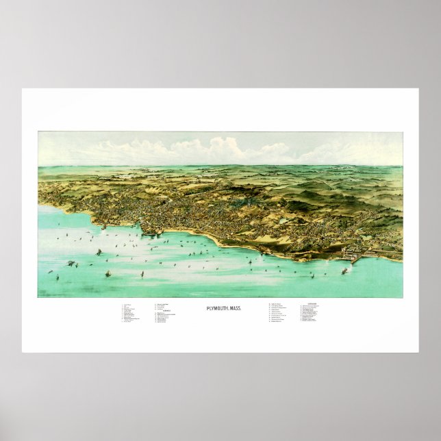 Póster Mapa de Plymouth, MAMÁES en 1910 (Frente)