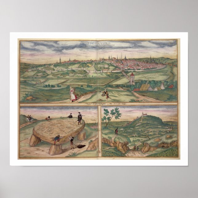 Póster Mapa de Poitiers, de 'Civitates Orbis Terrarum' b (Frente)