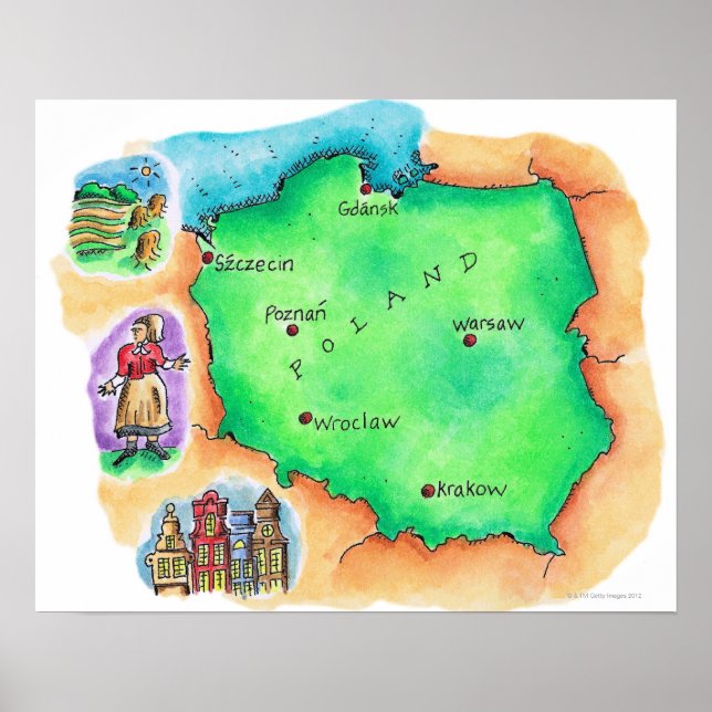 Póster Mapa de Polonia (Frente)
