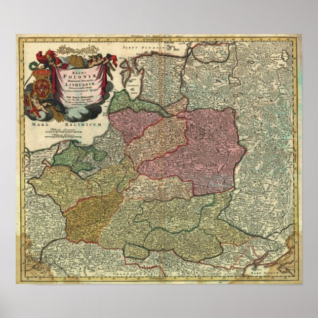 Póster Mapa de Polonia de 1739 (Frente)