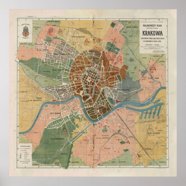 Póster Mapa de Polonia de Cracovia Vintage (1916) (Frente)