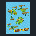 Póster Mapa de Pop Art Illustrated Scilly Isles<br><div class="desc">Pop Art Illustrated Scilly Isles UK mapa en un hermoso estilo vintage usado.</div>