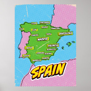 Póster Mapa de Pop Art Illustrated Spain