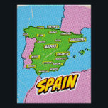 Póster Mapa de Pop Art Illustrated Spain<br><div class="desc">Pop Art Ilustró mapa europeo de España en un hermoso estilo vintage usado.</div>