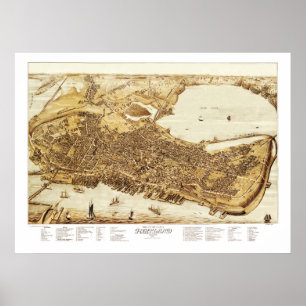 Póster Mapa de Portland Maine en 1876