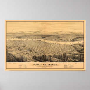 Póster Mapa de Portland O Panorámica DIGITALMENTE REMASTA