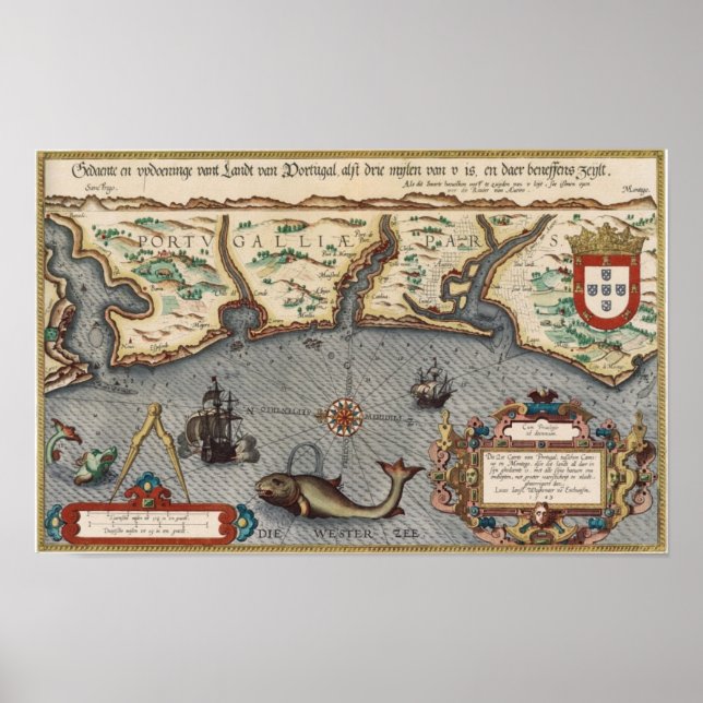 Póster Mapa de Portugal de 1584 (Frente)