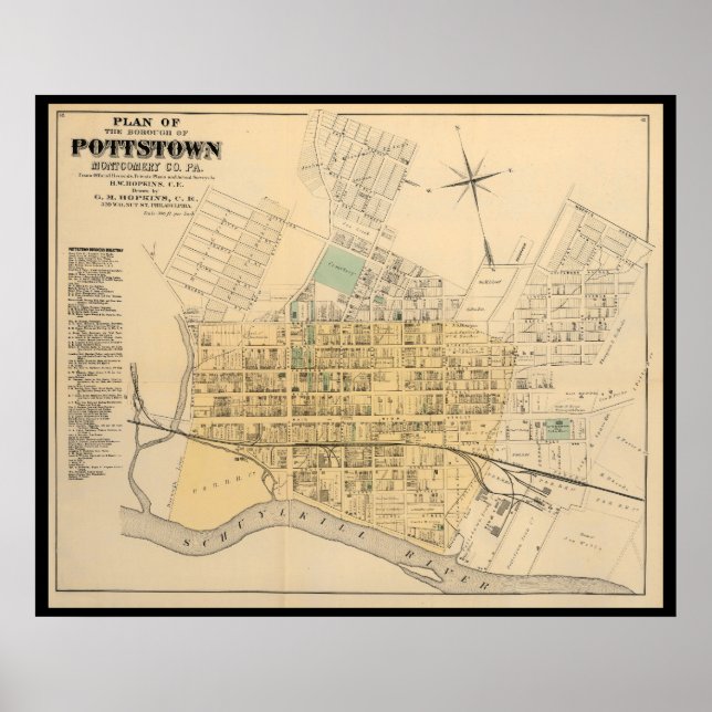 Póster Mapa de Pottstown Borough PA Pennsylvania 1871 (Frente)