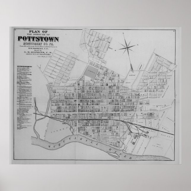 Póster Mapa de Pottstown Borough PA Pennsylvania 1871 (Frente)