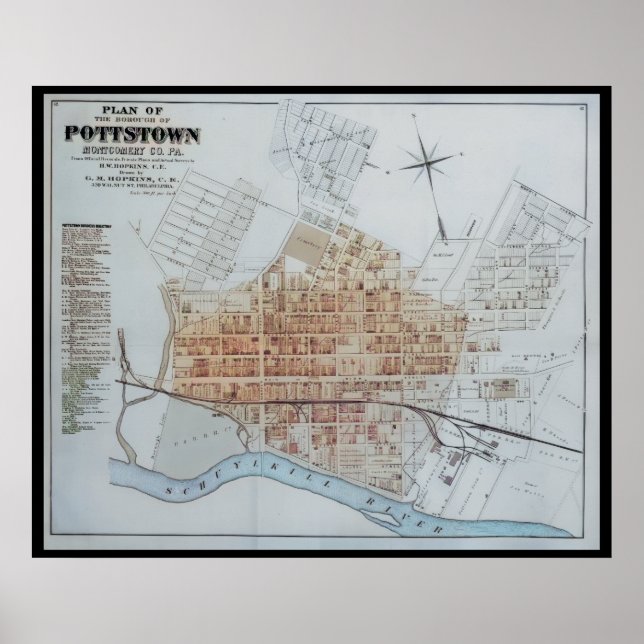 Póster Mapa de Pottstown Borough PA Pennsylvania 1871 (Frente)