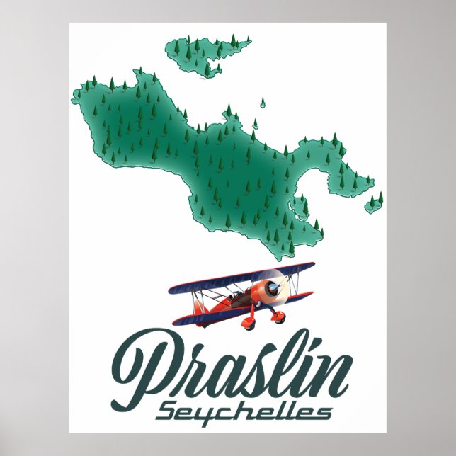Póster Mapa de Praslin Seychelles (Frente)