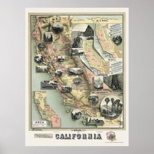 Póster Mapa de productos de California 1888 (Frente)