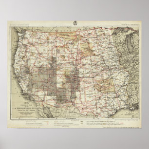 Póster Mapa de progreso de 1878 de las encuestas geográfi