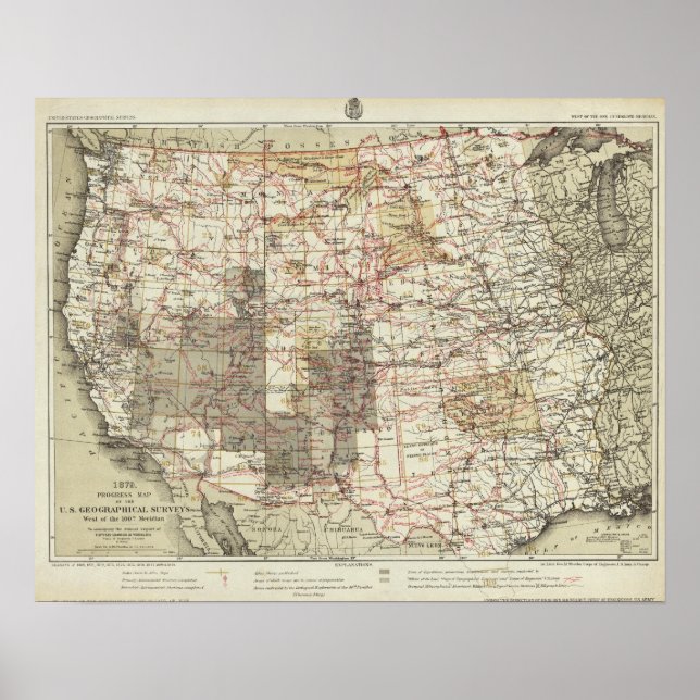 Póster Mapa de progreso de 1878 de las encuestas geográfi (Frente)