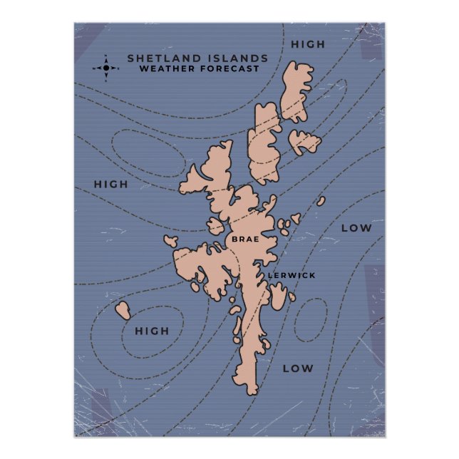 Póster Mapa de pronóstico del tiempo de las Islas Shetlan (Anverso)