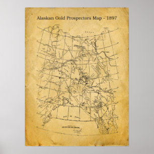 Póster Mapa de prospección de oro de Alaska - 1897